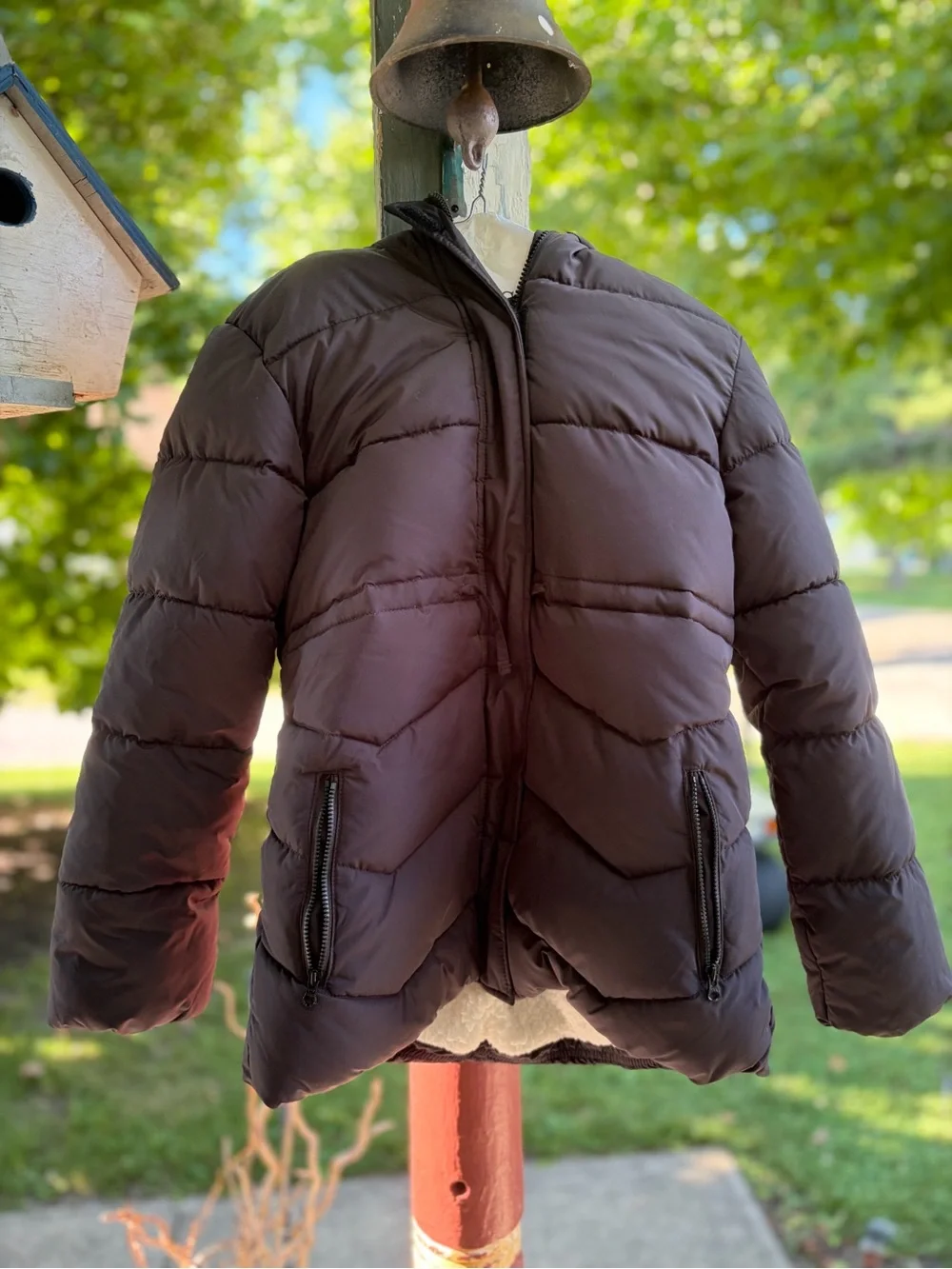 The Children's Place Black Puffer Jacket with Faux-Fur Trim Hood